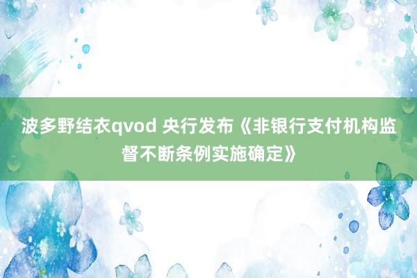 波多野结衣qvod 央行发布《非银行支付机构监督不断条例实施确定》