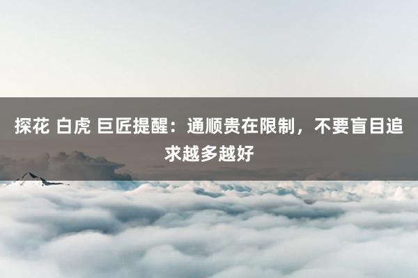 探花 白虎 巨匠提醒：通顺贵在限制，不要盲目追求越多越好